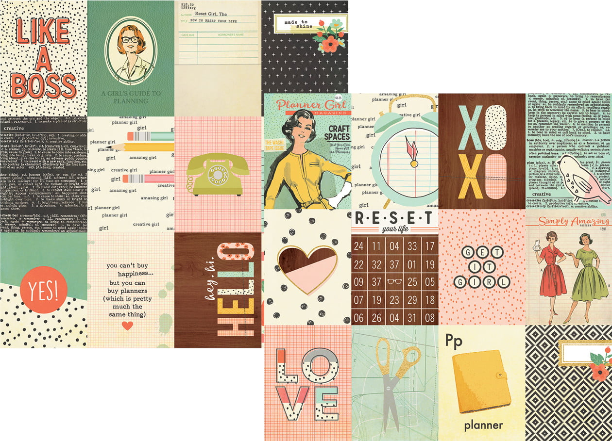 Reset Girl Foiled Double-Sided Elements Cardstock - 3X4 JOURNALING CARDS