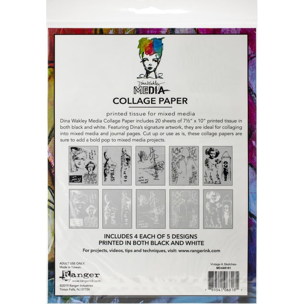 Dina Wakley Media Collage Tissue Paper 7.5"X10" 20/Pkg Vintage &  789541068181 