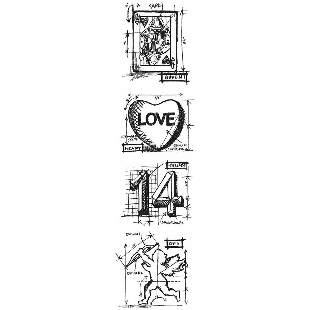 Tim Holtz Mini Blueprints Strip Cling Rubber Stamps 3X10 - Valentine
