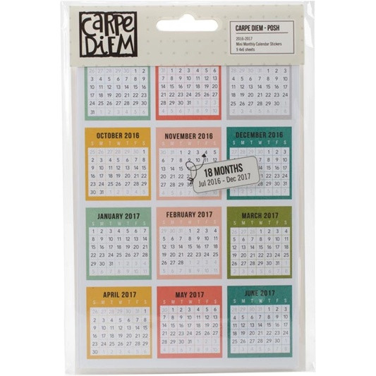 Simple Stories Posh 2016-2017 Mini Monthly Calendar Stickers