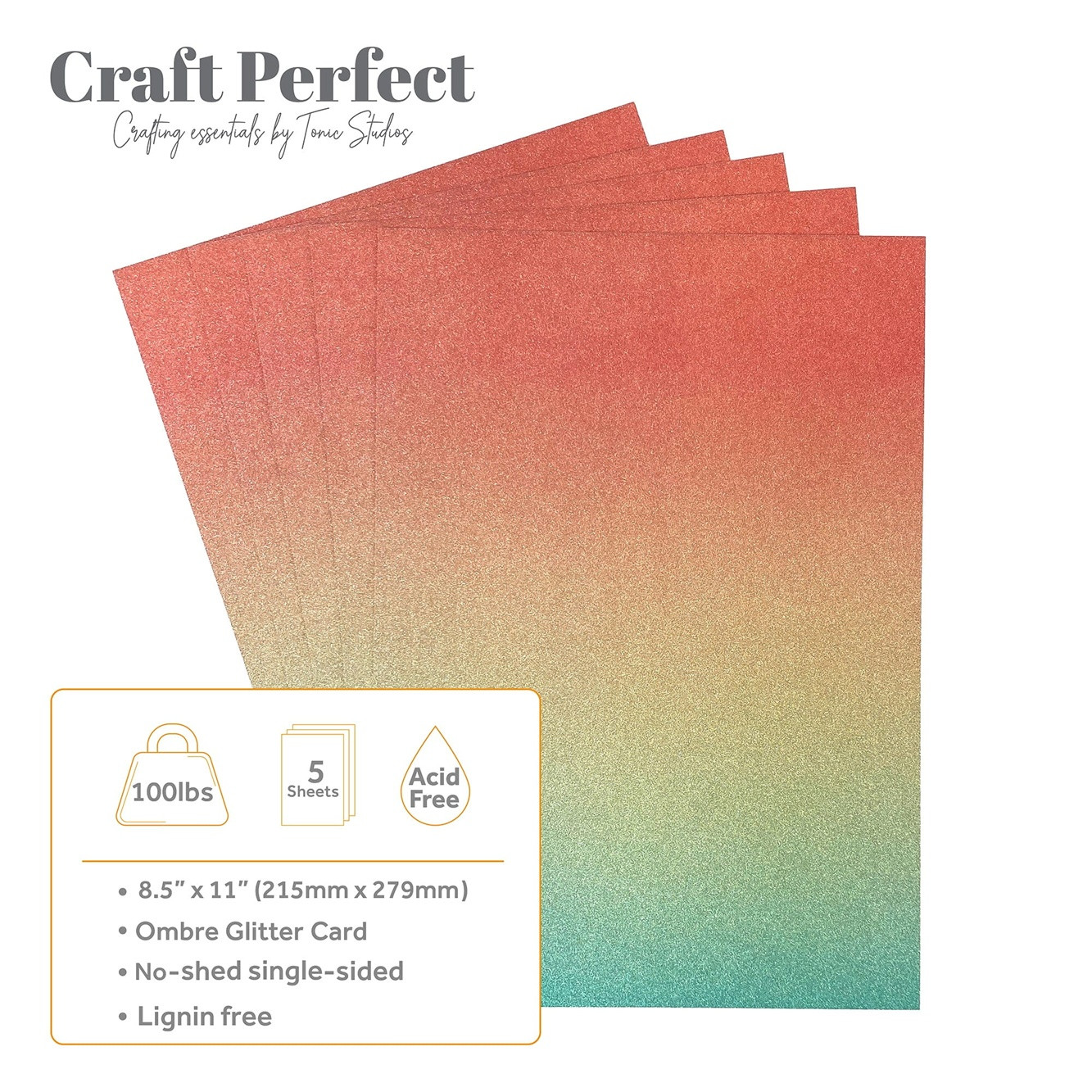 Tonic Studios Craft Perfect Ombre Glitter Cardstock 8.5"X11" - Mermaid Shimmer - Image 3