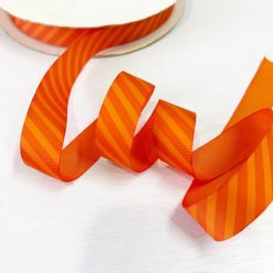 7/8" Diagonal Stripe Acetate Grosgrain - Orange Candy