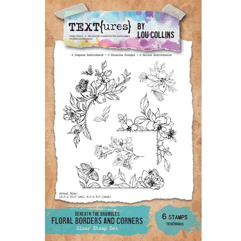 TEXT(ures) Beneath The Brambles Floral Borders and Corners 6x8 Inch Stamp Set